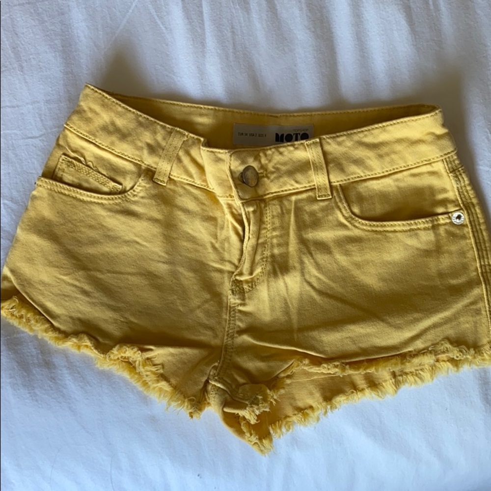 Topshop yellow low waisted shorts